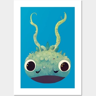 Green Cute Sea Monster Posters and Art